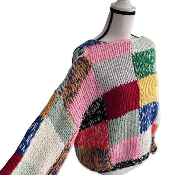 En Créme Sweaters - Colorful and Bold Patchwork Knit Sweater